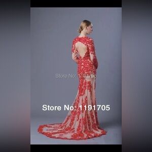 Chic Luxurious Long Sleeve Lace Dress Evening Gown